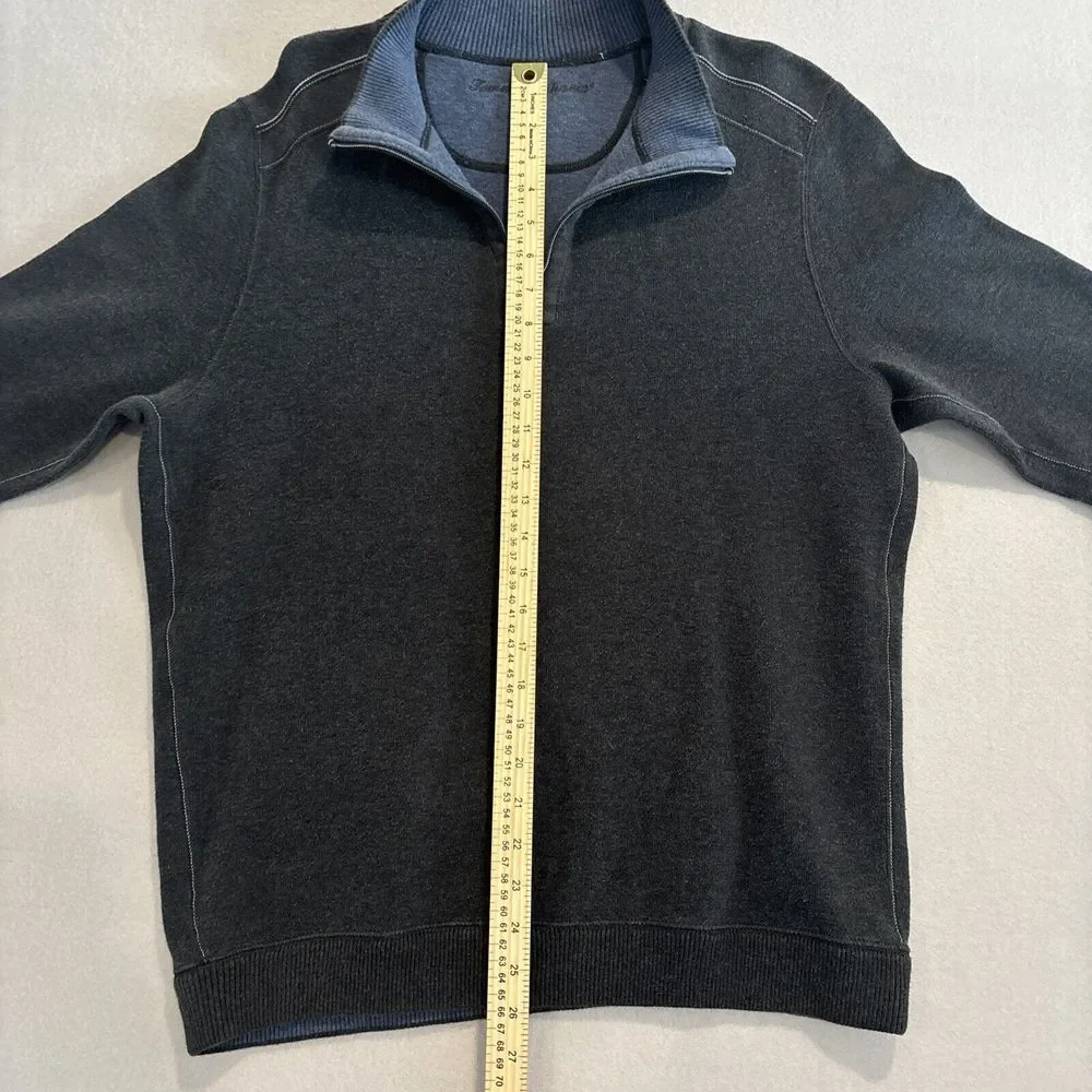 Tommy Bahama LARGE Reversible Blue & Gray Quarter Zip Long Sleeve Men's EUC Soft